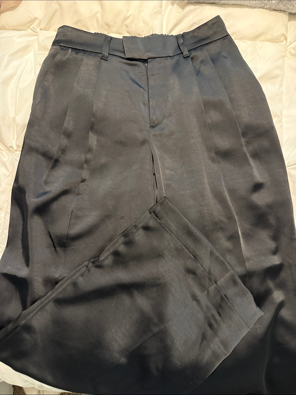 Women’s Black Pleated Silk Dress Trousers